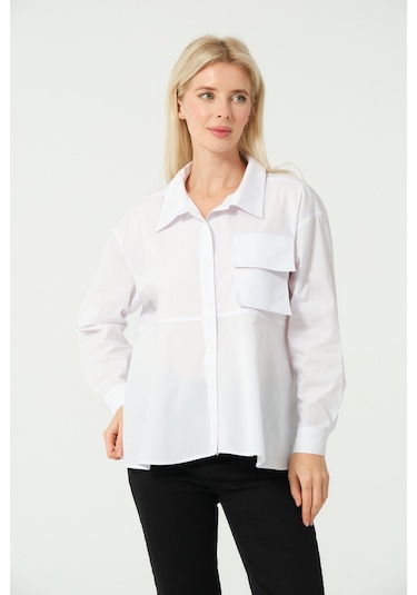 S'amore Clothing Cep Detay Polo Yaka Gömlek Beyaz
