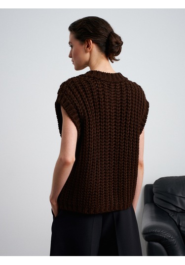 60961 Cep Detaylı Örgü Triko Süveter-koyu Kahve Koyu Kahve