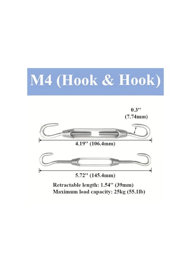 Willowhaven 9 Parça M4 Halat Gergi Seti Kanca Göz Bağlantılı 304 Paslanmaz Çelik Diğer