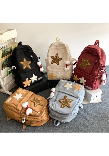 Bej Beş Köşeli Yıldız Sırt Çantası Kız Eğlence Bej