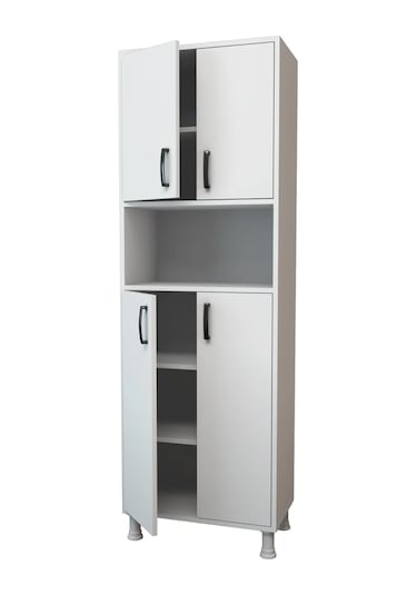 Remora Çok Amaçlı Dolap 4 Kapaklı 6 Raflı Banyo Kiler Mutfak Dola Beyaz