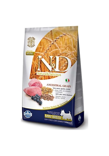 N&D Kuzu Etli ve Yaban Mersinli Düşük Tahıllı Küçük Irk Yetişkin Köpek Maması 7 KG