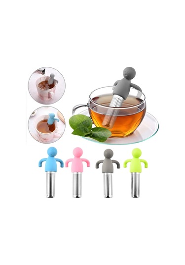 Sones Adam Şeklinde Çay Filtresi Demleyici 304 Paslanmaz Çelik Çay Süzgeci Pembe