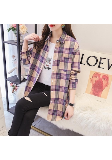 Beyaz Qooth Kadın Sonbahar Kış Fırçalanmış Ekose Bluz Retro Zarif Gevşek Uzun Kollu Gömlek Ceket Qt1910 Beyaz Beyaz Qooth Kadın Sonbahar Kış Fırçalanmış Ekose Bluz Retro Zarif Gevşek Uzun Kollu Gömlek Ceket Qt1910 Beyaz