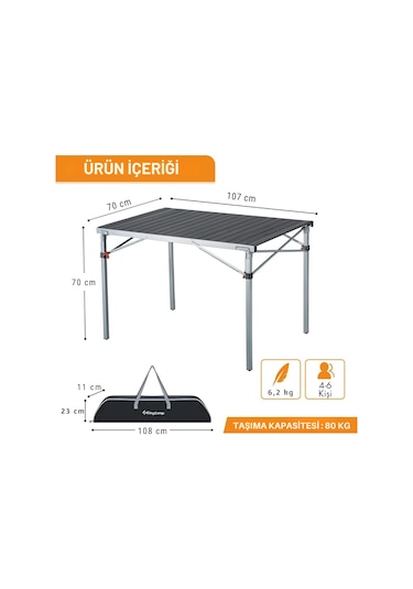 Kingcamp Granite Alüminyum Katlanır Kamp Masası Silver Blk Siyah