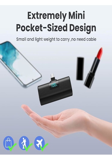 Çelikwork FP07 5000 mAh Type-C 20 W Ultra Hızlı Şarj Taşınabilir Powerbank Siyah