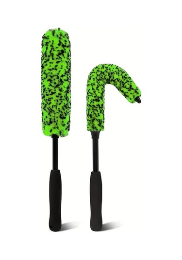 Fochsia 2 Adet Yeşil Araba Tekerlek Göbek Fırçası Uzun Saplı Lastik Jant Temizleme Fırçası Dayanıklı Pp Malzeme Yeşil Fırça Siyah Sap