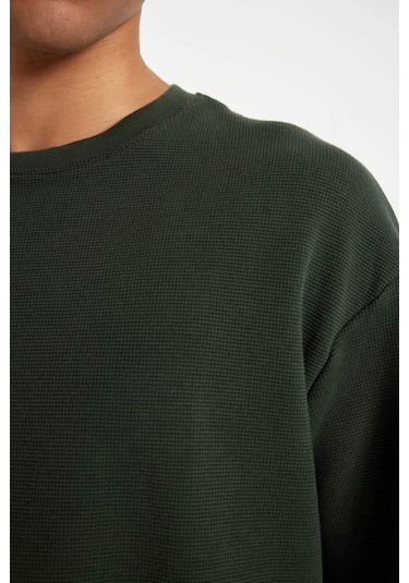 DeFacto Boxy Fit Bisiklet Yaka Kısa Kollu Basic Düz Waffle Tişört B4443AX24AUKH225