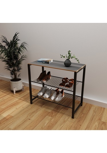 Geniş Metal Ayakkabılık Vestiyer 3 Katlı Ayakkabılık Füme 1362 Füme