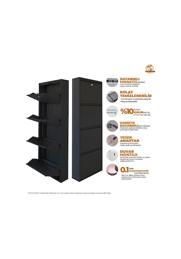 Kilitli 4'lü Metal Ayakkabılık - Siyah