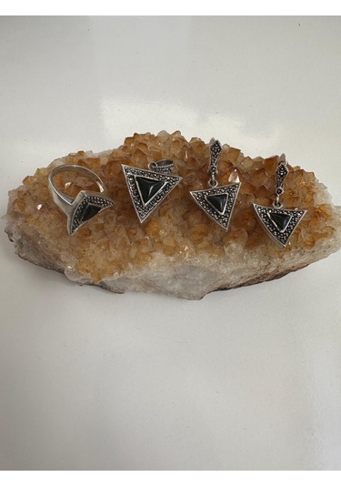 Oniks Ve Markazit Taşlı Gümüş Set Takım 925 Ayar 18,18 Gram