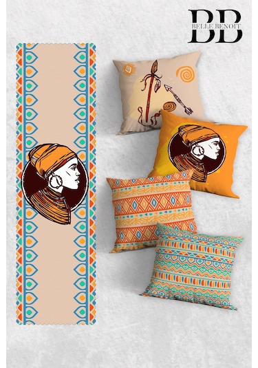 Belle Benoit Baskılı Runner & Koltuk Kırlent Kılıfı Set Desen47