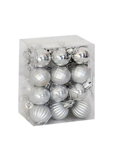 Yılbaşı Ağaç Süsü Top Süs 4 Cm 4 Model 24 Lü Gümüş Diğer