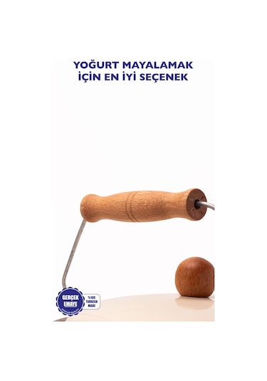 Mood Ahşap Detaylı Emaye Yoğurt/bakliyat Bakracı 20cm-3 Litre-tüm Ocaklarla Uyumlu Bej
