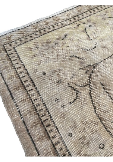 El Dokuma Vintage Salon Halısı 170x285 Krem Kahve Eskitme Halı Kahverengi - Krem