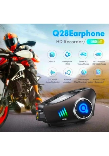 Q28 Motosiklet Kask Bluetooth Kulaklık 1080p Kamera Interkom Kula