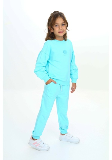 Toontoy Kız Çocuk Deniz Kabuğu Nakışlı Eşofman Takım Su Yeşili