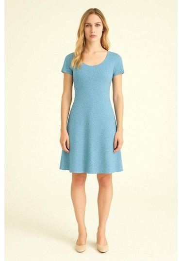 2 Adet Dökümlü Rahat Kalıp Günlük Penye Kumaş Elbise İndigo-mavi