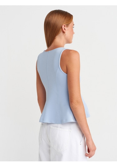 Dilvin 31979 Düğmeli Peplum Top-açık Mavi Açık Mavi