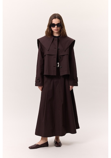 Cep Detaylı Geniş Etek Mürdüm Mürdüm