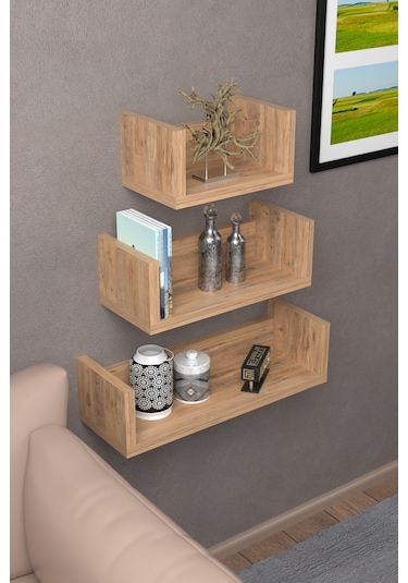 Duvar Rafı Dekoratif U Raf Ceviz