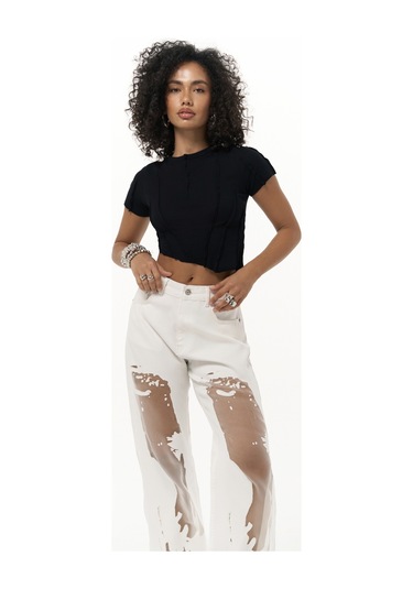 Norris Asimetrik Siyah Crop Siyah