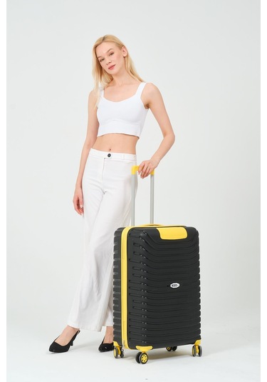 Keo-plus Siyah-sarı Orta Boy Silikon Kırılmaz Pp Valiz Siyah