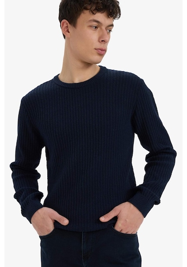 Defacto Standart Fit Bisiklet Yaka Basic Dokulu Triko Kazak E0811ax25wnnv64 Lacivert