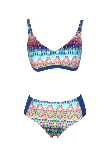 Endeep Beria Kadın Mavi Etnik Desenli Toparlayıcı Askılı Bikini Takımı Mavi