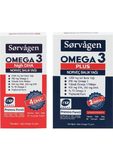 Sorvagen Omega 3 Epa Plus 60 Kapsül & Sorvagen Omega 3 High Dha Norveç Balık Yağı 50 Kapsül 2'li
