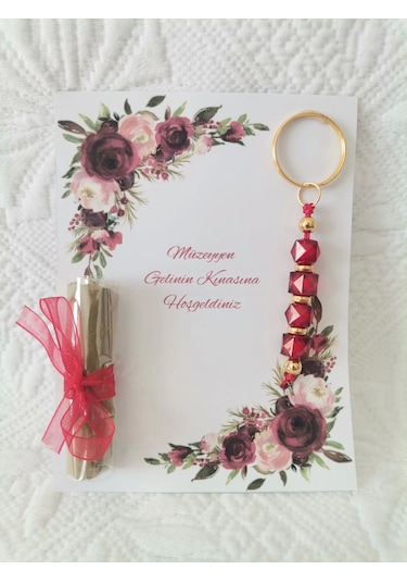 50 Adet Kişiye Özel Tasarım Dağıtmalık Hediyelik Kına Ve Anahtarlık Seti
