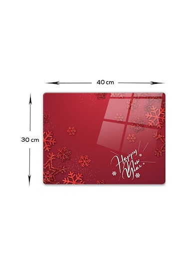 Decorita Cam Kesme Tahtası|Happy New Year Kırmızı|30cm x 40cm