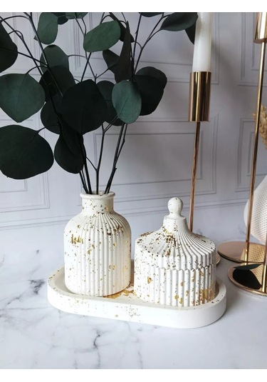 Cre Art Kuru Çiçekler İçin Dekoratif Alçı Set Ev Dekorasyonu İçin Kuru Çiçek Vazosu Alçı Seti 152751134 Gri