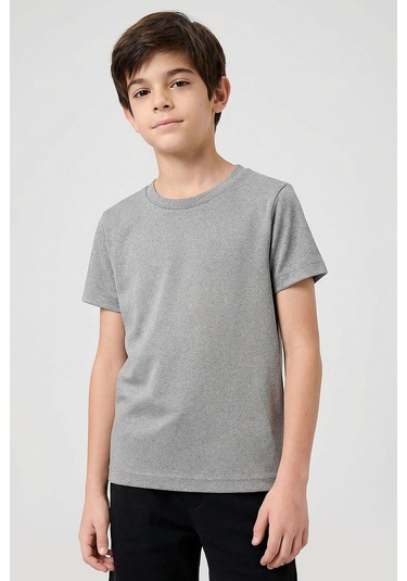 Gri Melanj O Yaka Standart Fit Basic Unisex Çocuk T-shirt - 11328 Grimelanj