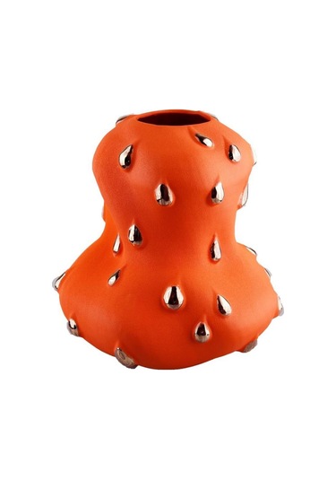 Lucky Art Gold Damlalı Orange Vazo 33 Cm Turuncu