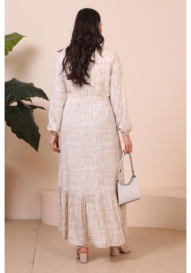 Kadin Hakim Yaka Buyuk Beden Elbise Tesettur Viskon Kumas Pileli Ve Piliseli Elbise 001