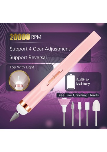 Lulaa Taşınabilir Tırnak Törpüsü Bakımı Elektrikli Tırnak Matkap 5 Ek Matkap Pink-1