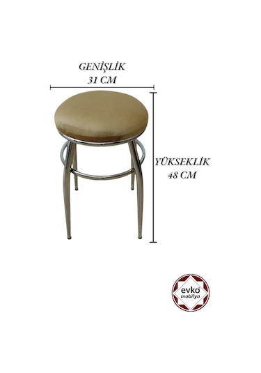 Evko Mobilya Tabure, Bar Taburesi, 2'li Tabure, Metal Ayaklı Tabure - Kahverengi