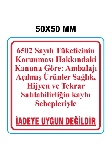 Es Barkod İade Uygun Değildir Hijyen Etiketi 50mm X 50mm
