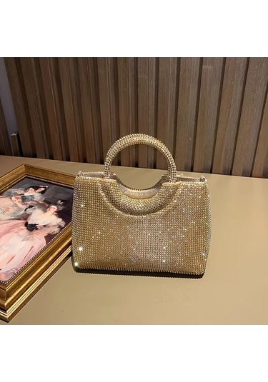 Willowhaven Silvery Renkli Kristal Detaylı Akrilik Kova Çanta Çıkarılabilir Zincir Kayış Gümüşi