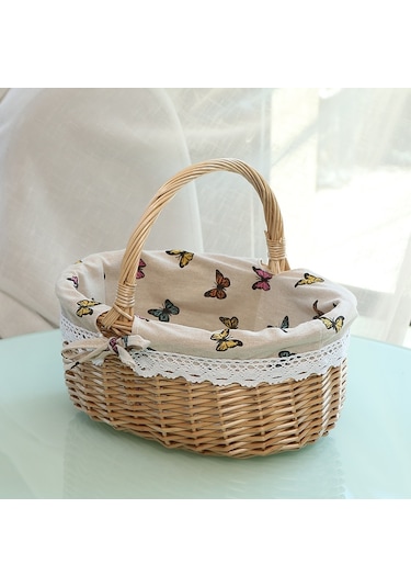 Cbtx Saplı Hasır Piknik Sepeti Söğüt El Dokuma Oyuncak Saklama L Kelebekler