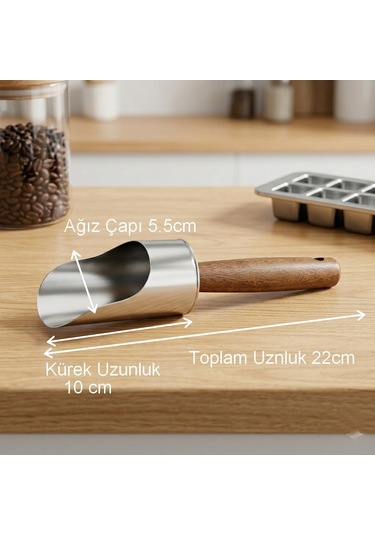 Ahşap Saplı Çelik Şık Baharat Kaşığı Küreği Bakliyat Küreği Baharat Küreği