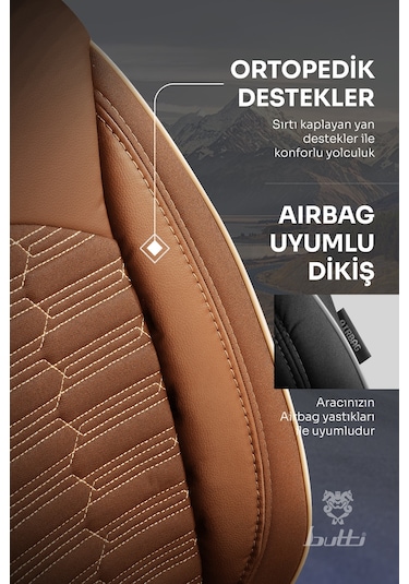 Taba - Taba Butti Libro Serisi Keten Kumaş Premium Oto Koltuk Kılıfı Destekli, Ön Arka Tam Set