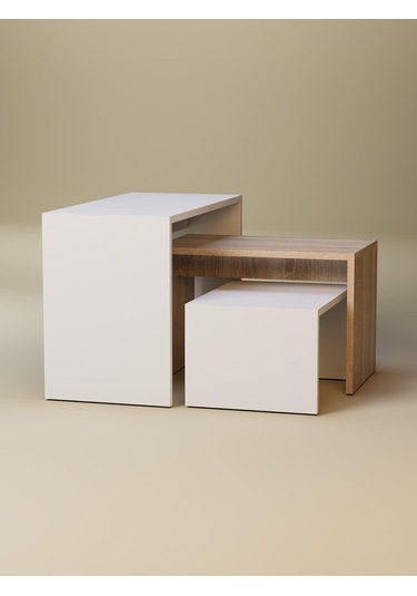 Detamob Zigonlu Orta Sehpa Takımı Beyaz