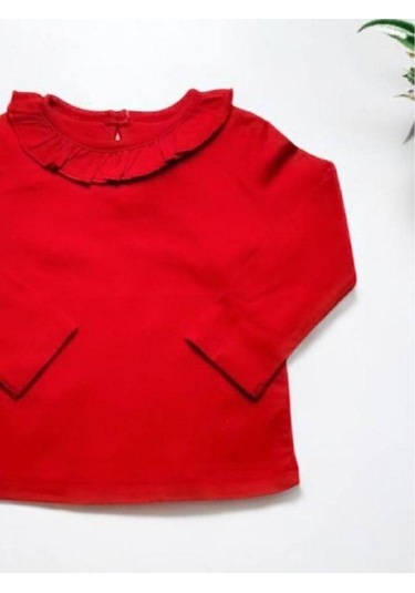 Kız Bebek Yakası Fırfırlı Kırmızı Bluz-14852 Kırmızı
