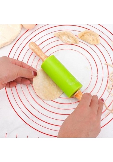 Novahub Çocuk Dıy Pişirme Aracı - Açık Mavi 2 Adet Küçük Merdaneler, Gıda Sınıfı Silikon Ahşap Saplı Oklava