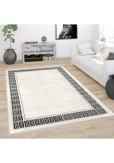 Rovigo Home Dijital Baskı Yıkanabilir Kaymaz Taban Salon Halısı Rvg0423 Krem