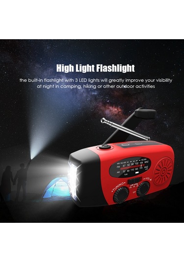 Dofolink Kırmızı Avrupa Versiyonu Güneş Enerjili El Çevirerek Şarj Edilebilir Acil Radyo - Am/fm/noaa Alıcı Ve 3 Led Fener