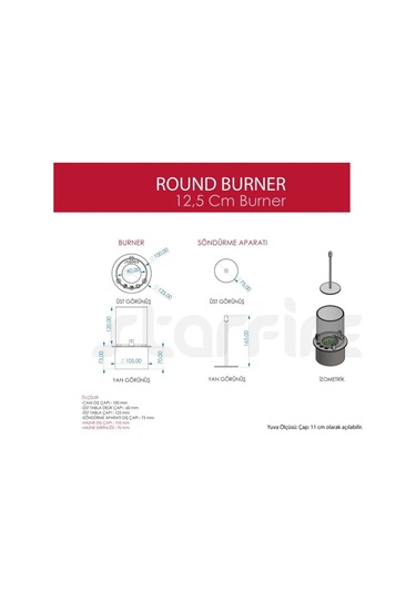 Copart 12,5 Cm Yuvarlak Burner Bacasız Şömine