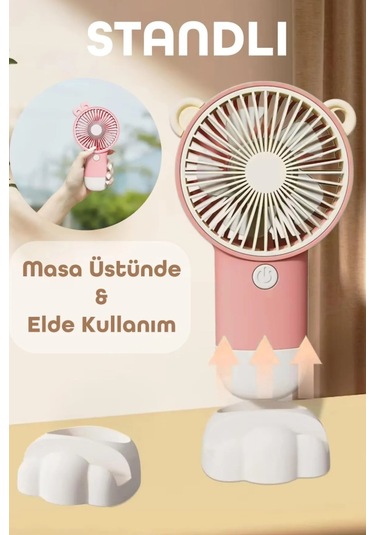 Şarjlı Telefon Standlı Mini El Fanı Sessiz Taşınabilir Masa Vantilatörü Pembe